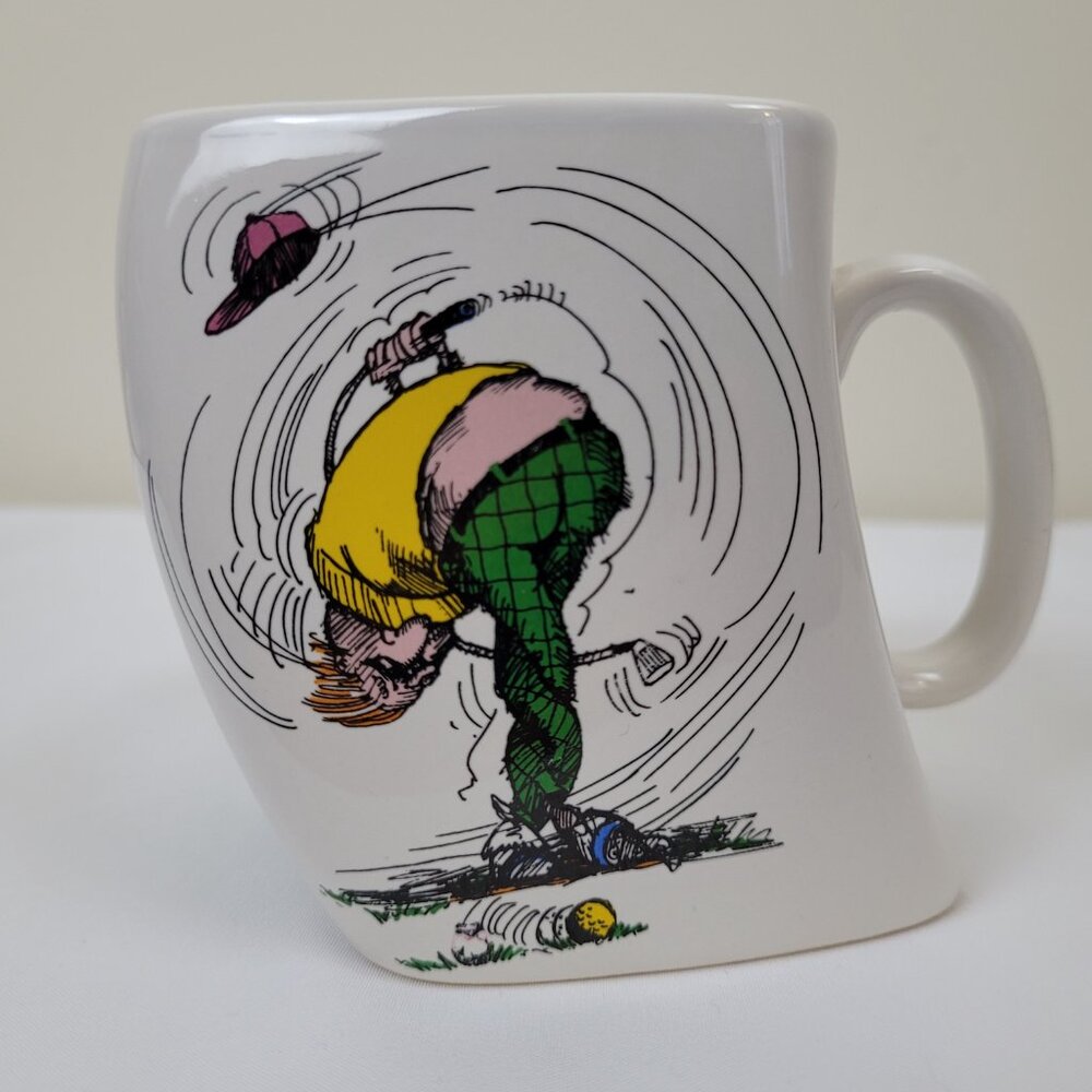 Vintage 1991 Golf Mug Results Of Over-Swing Coffee Tea Cup Cartoon Comic 90s Dad
